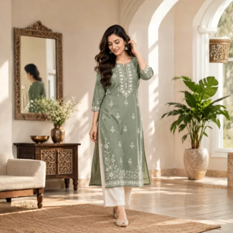Olive Bloom Printed Kurti photo 3