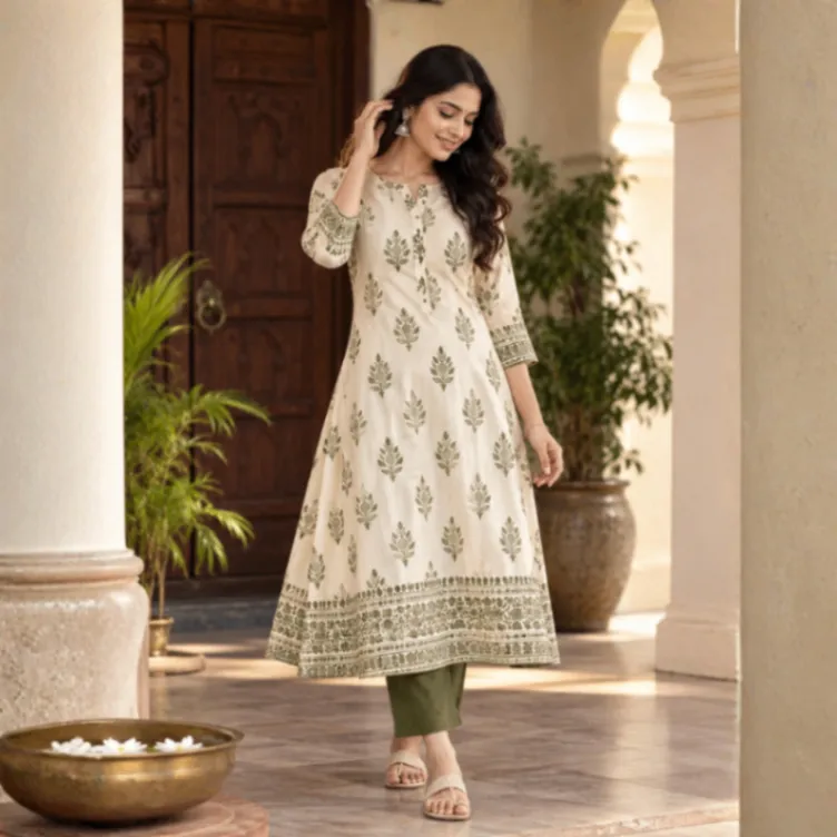 Olive Bloom Printed Kurti photo 4