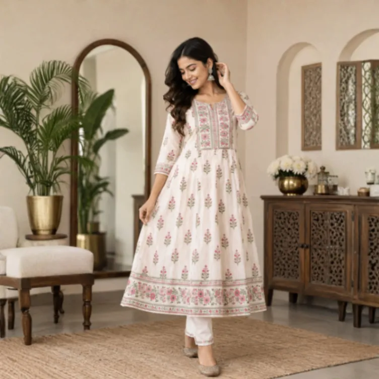 Wine Bloom Embroidered Kurti photo 2