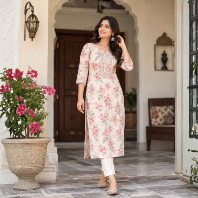 Wine Bloom Embroidered Kurti photo 3