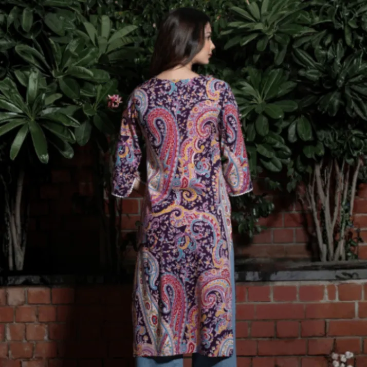 Tabeedah Self Design Cotton Blend Pakistani Kurta for Women (Purple) photo 2