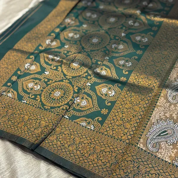 SOFTSILK SAREES DARK GREEN -BROWN 
